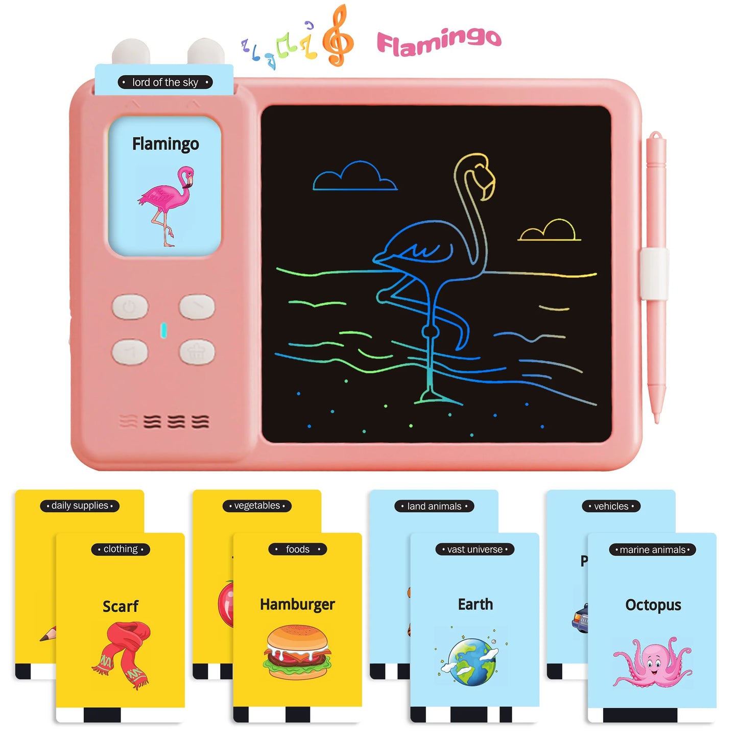 2 in 1 Talking Flash Cards with LCD Writing Tablet for Kids, Educational Preschool Montessori Learning Toys for Toddlers, Drawing Board with Reading Machine for Autism Speech Therapy