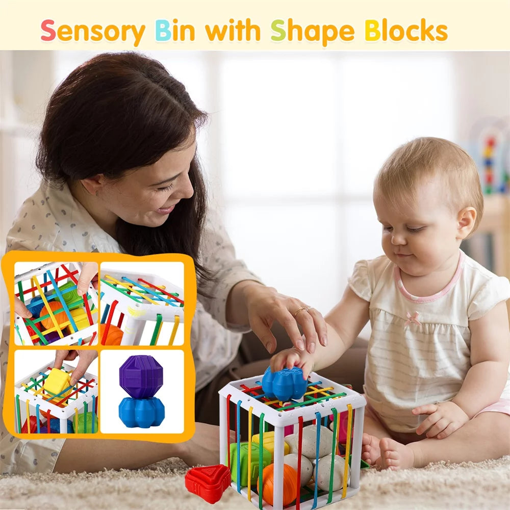 Baby Learning Toys 6-12 Months,7In1 33Pcs Montessori Toys for Babies Birthday Gift Toy Set, Sensory Bins Soft Teething Toys Pull String Stacking Blocks Matching Eggs Toddler Toy Suction Cup Spinner