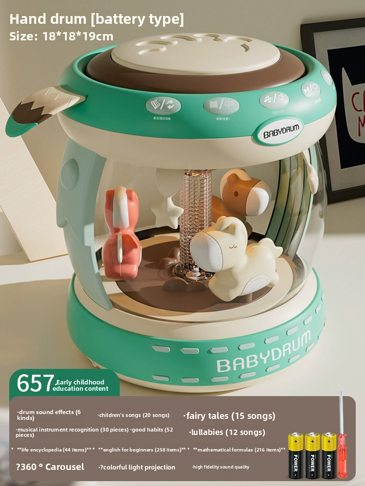 Rechargeable Educational Drum Toy for Babies Extra Large Green Carousel 3D Light