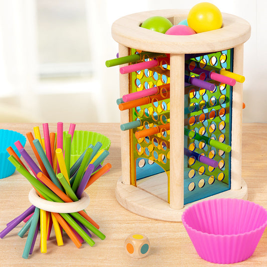 Wooden Dice Color Matching Game with Pull-Out Rods