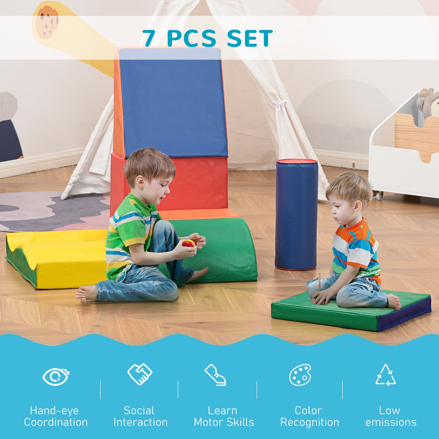 Safe, Soft & Toddler-Tough: 7-Piece Montessori Climbing Set with Premium Wipe-Clean PU Leather