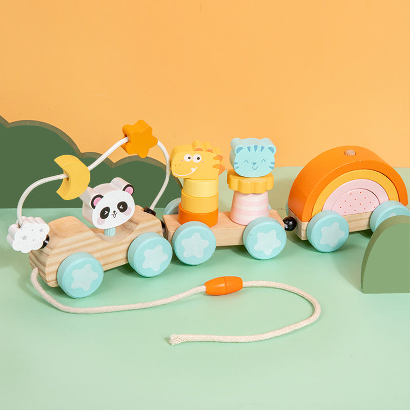 Wooden Animal Pull-Along Train with Bead Maze