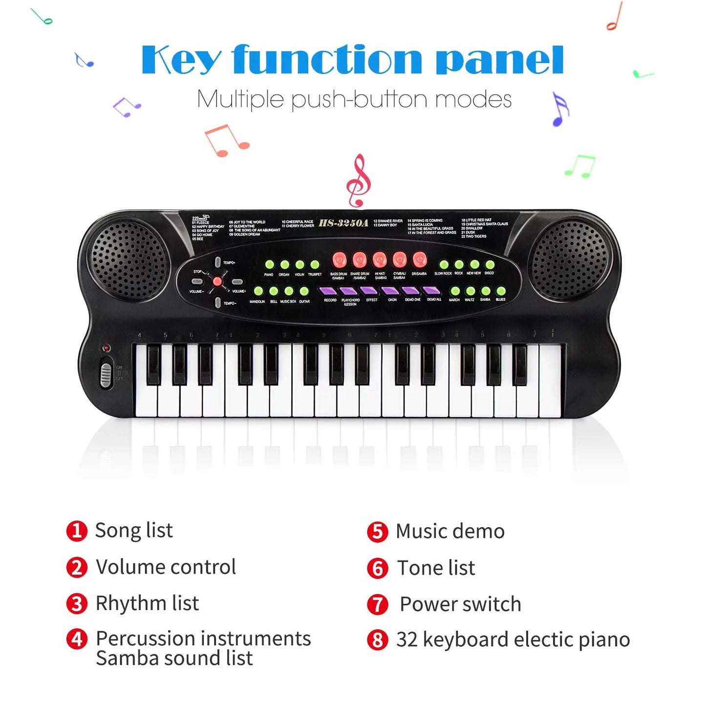 Kids Keyboard Piano 32 Keys Portable Electronic Musical Instrument Multi-Function Music Keyboard Piano for Kids Early Learning Educational Toy Birthday Xmas Day Gifts (Black)
