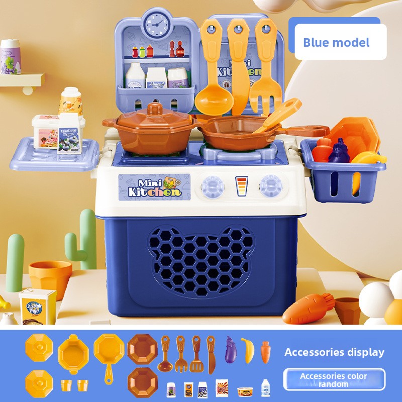 Kids Pretend Play Kitchen Set kitchenware suit-blue [25 piece set]