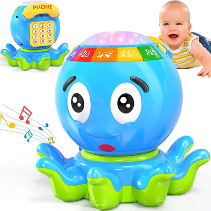 Blue Crawling Musical Octopus Baby Toys for 12-18 Months, Early Learning Educational Toy with Light & Sound, Birthday Toy for Infant Toddler Boy Girl 7 8 9 10 11 Month 1-2 Year Old