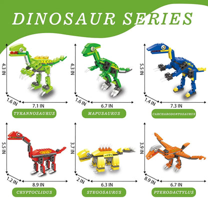 Dinosaurs Building Set Toys, 6-IN-1 Dinosaur Building Blocks Set for Boys, Creative STEM Toy, Birthday Gifts for Girls Kids Ages 6-12