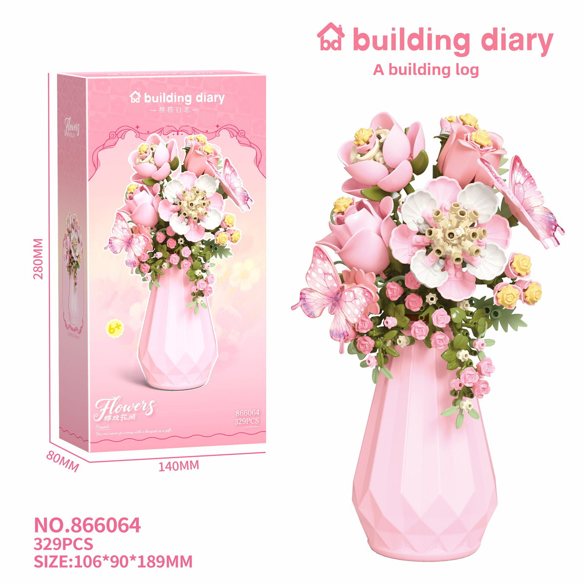 Flower Building Blocks for Kids Creative Play 866064 pink butterfly love flower
