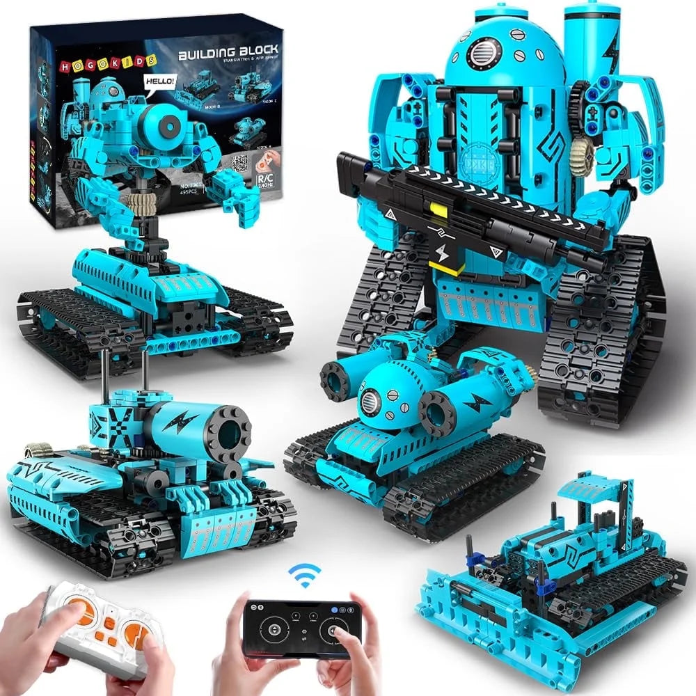 5 in 1 RC Robot Building Set, 444Pcs APP & Remote Control Rechargeable Building Toys Gift for Boys Girls Age 6-12+ Year Old