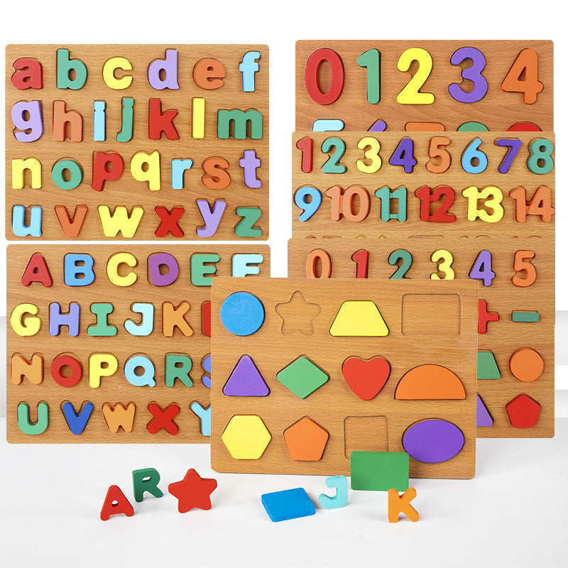 Wooden Alphabet Number Shape Puzzle Board