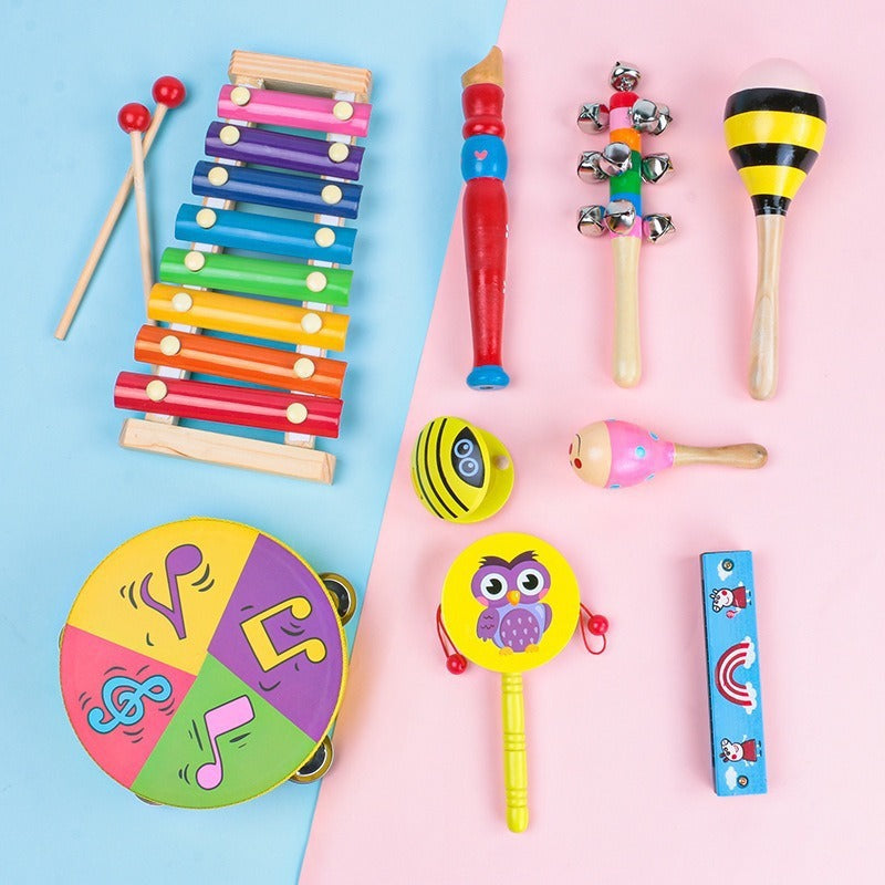 Wooden Rattle & Hand Bell Set for Babies and Toddlers