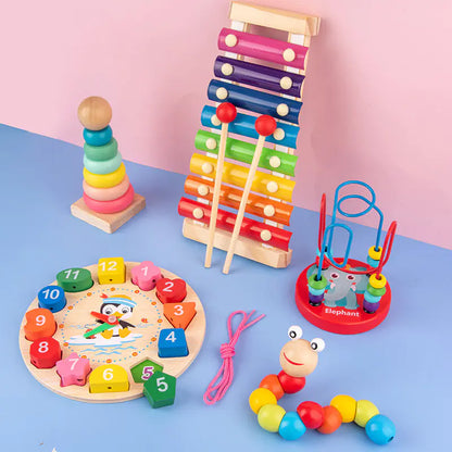 Melody & Time: Wooden Xylophone Clock Toy Set for Early Education! 🎶⏰