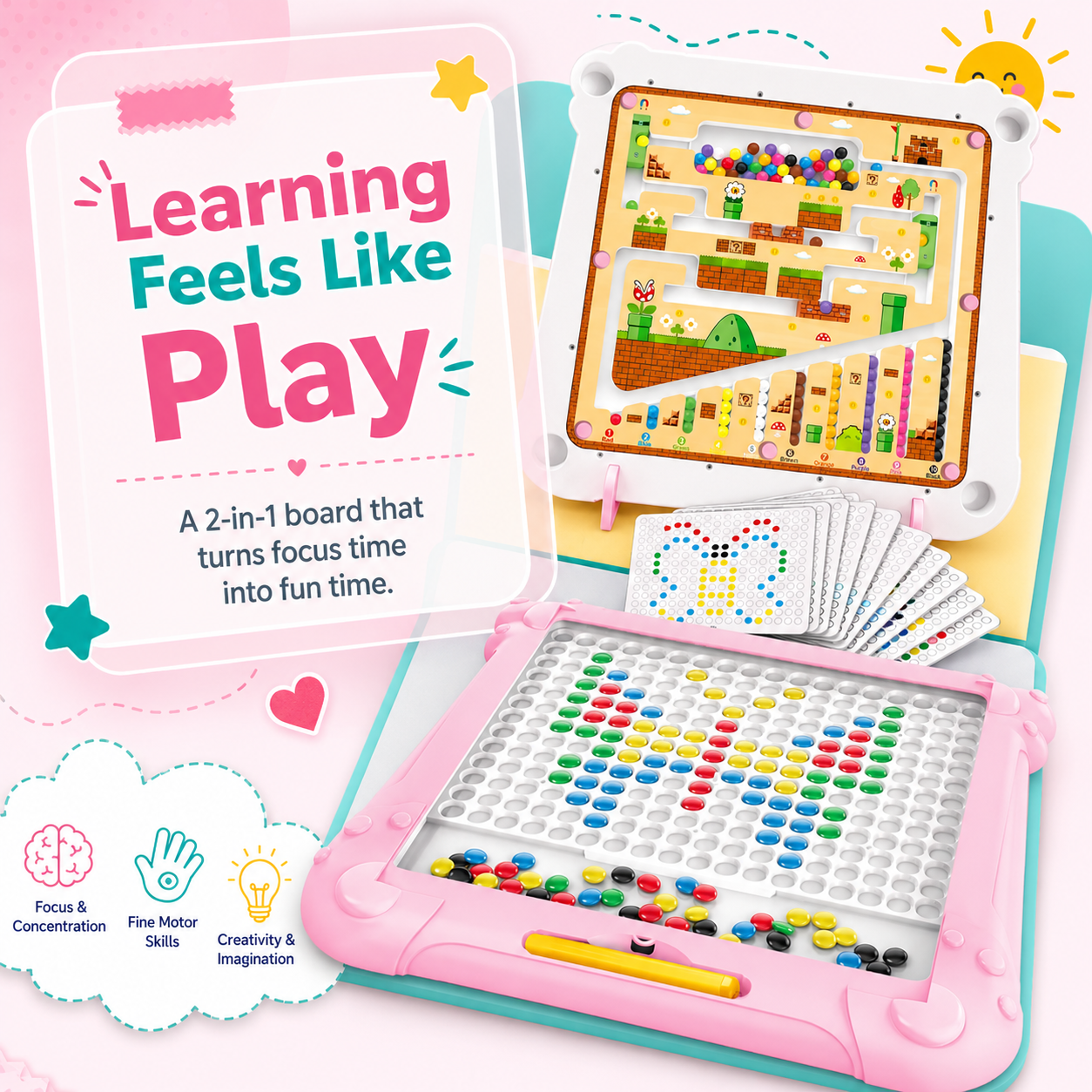 Magnetic Maze Board for Ages 3–6 — Math & Color Learning | 2-in-1