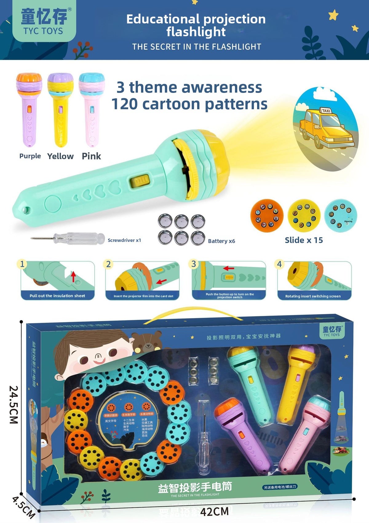 Projection Flashlight for Kids – Picture Card Options