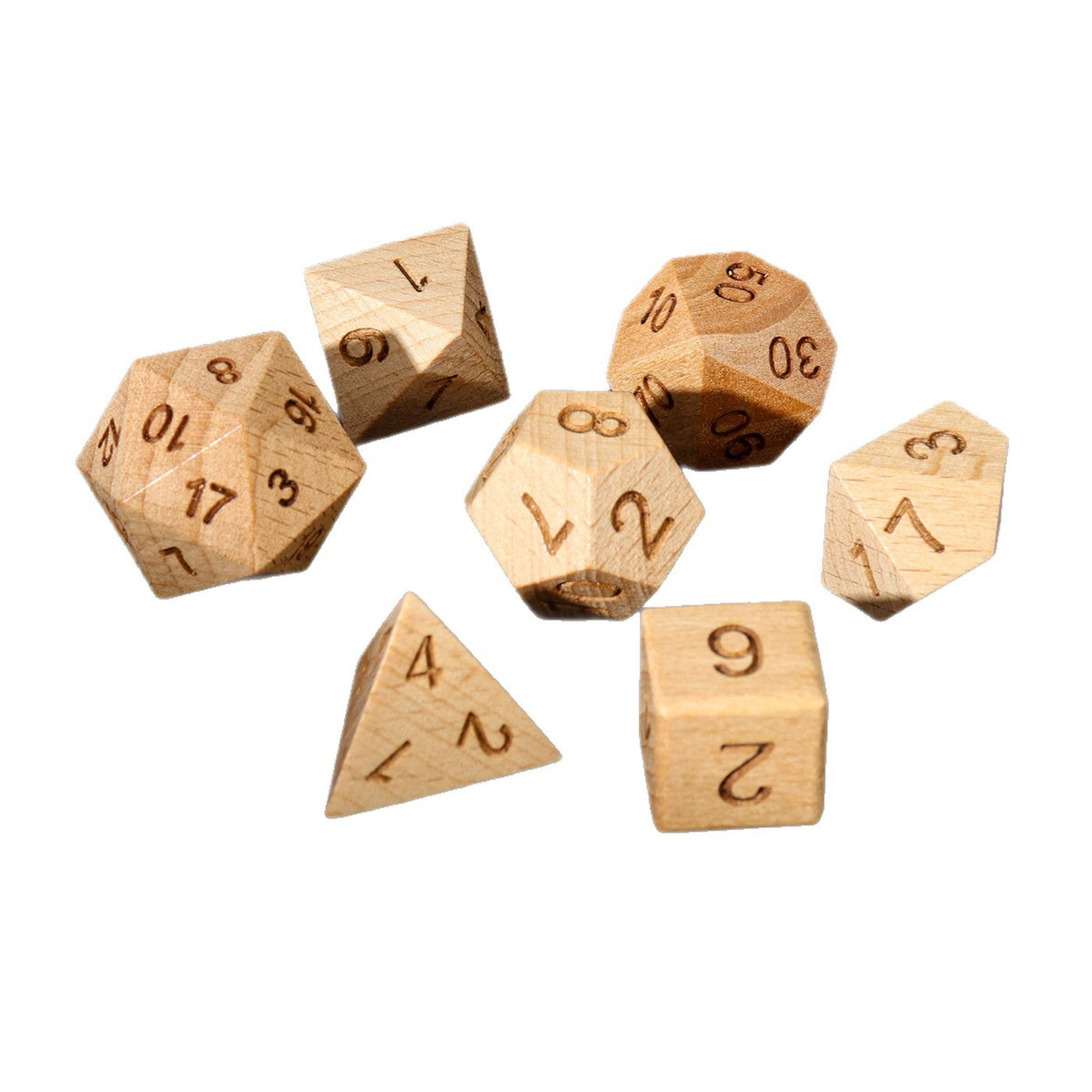 Wooden Polyhedral Dice Set for Math Games