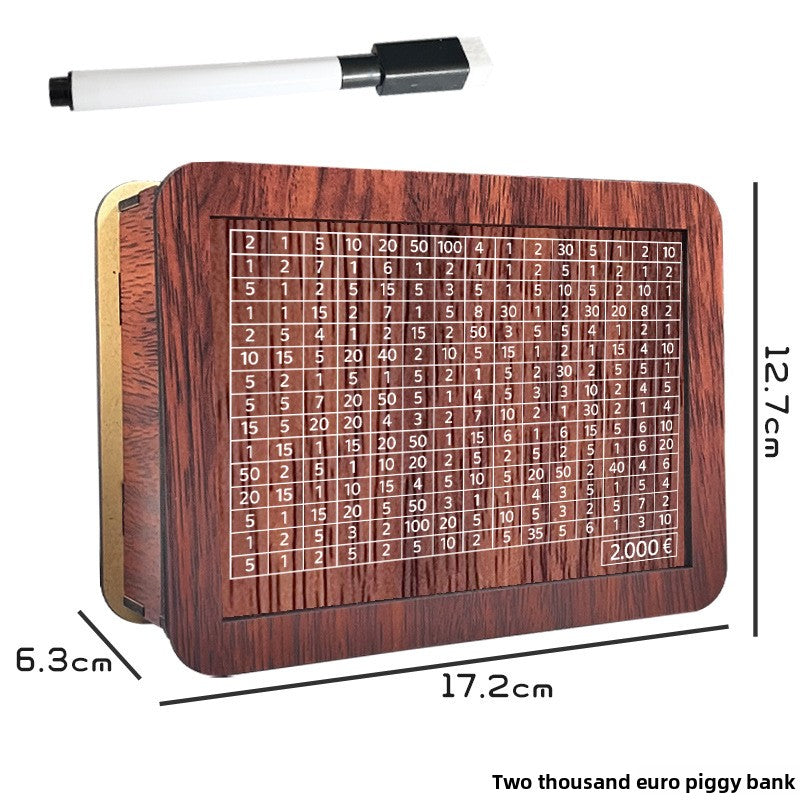 Wooden Savings Box with Money Counter Printed 2k EUR