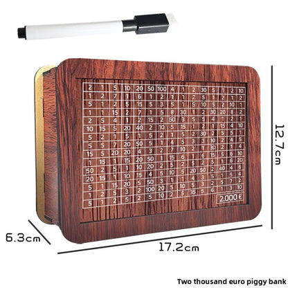 Wooden Savings Box with Money Counter Printed 2k EUR
