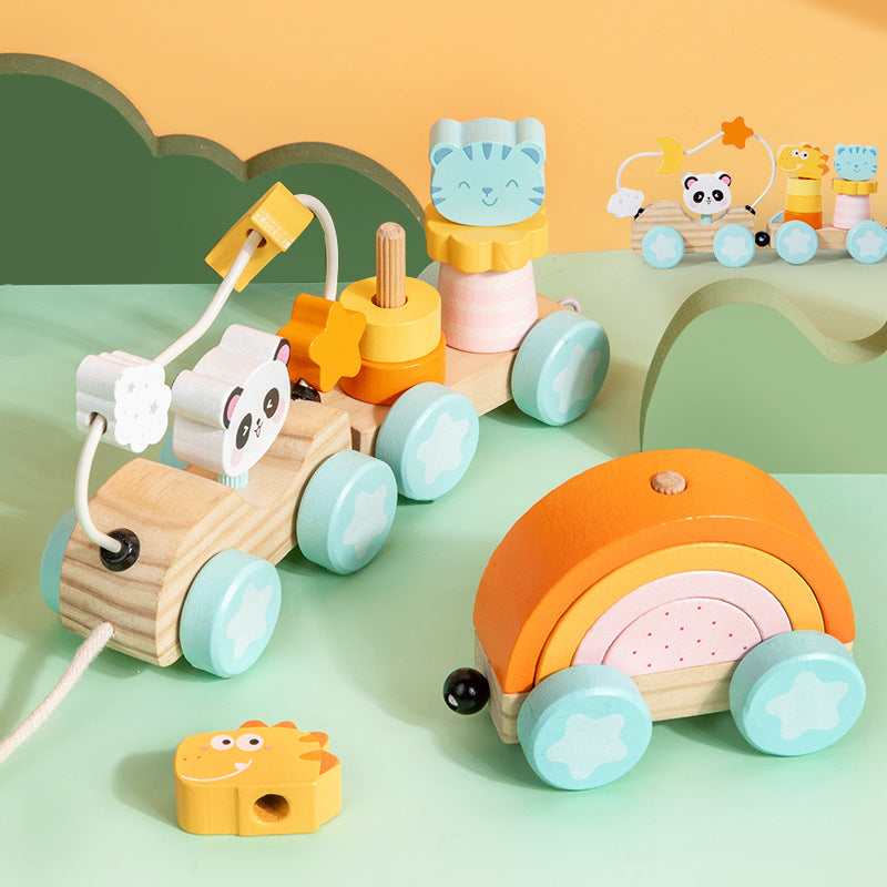 Wooden Animal Pull-Along Train with Bead Maze