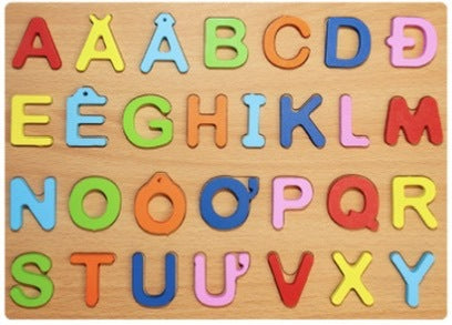 Wooden Alphabet Number Shape Puzzle Board Vietnamese capital letters
