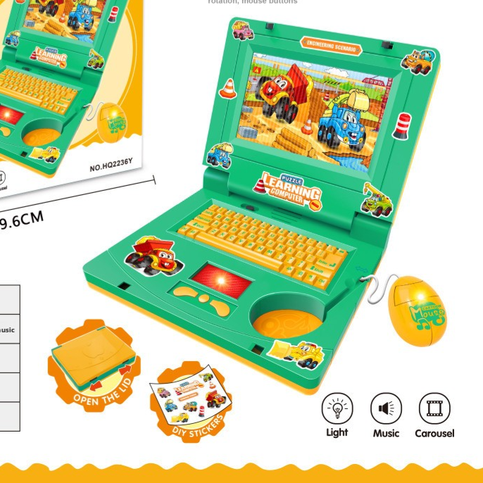 Kids Pretend Learning Laptop with Lights & Music – Color Options