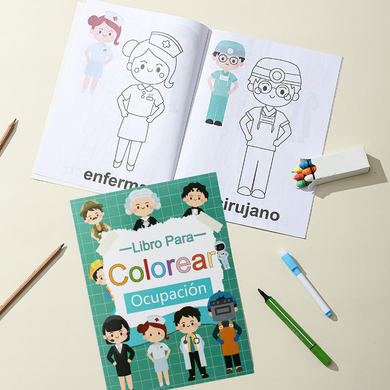 A4 Spanish Early Childhood Educational Cognitive Coloring Book Simple Drawing Doodle Book 16 Pages
