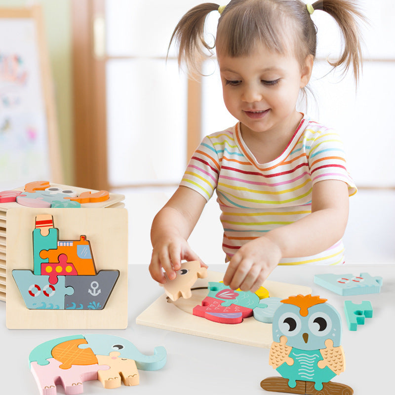 Wooden 3D Cartoon Puzzle Toy for Kids