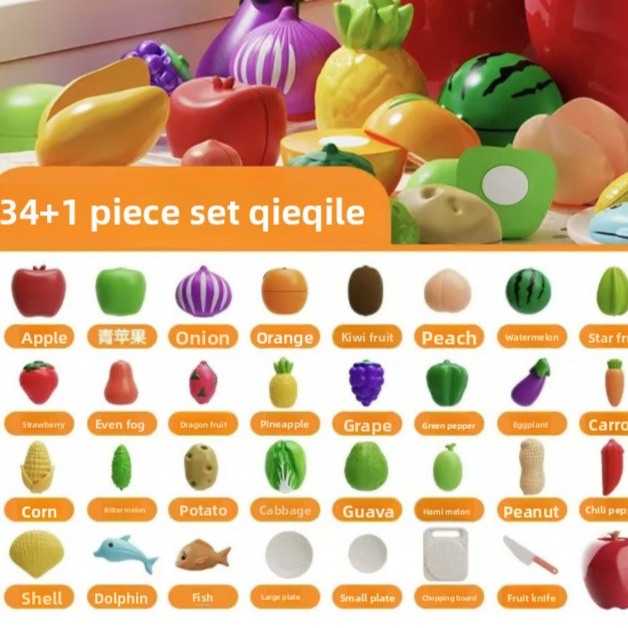 Fruit and Vegetable Cutting Play Set 35pcs VegFruit Peelable RedAppleBucket