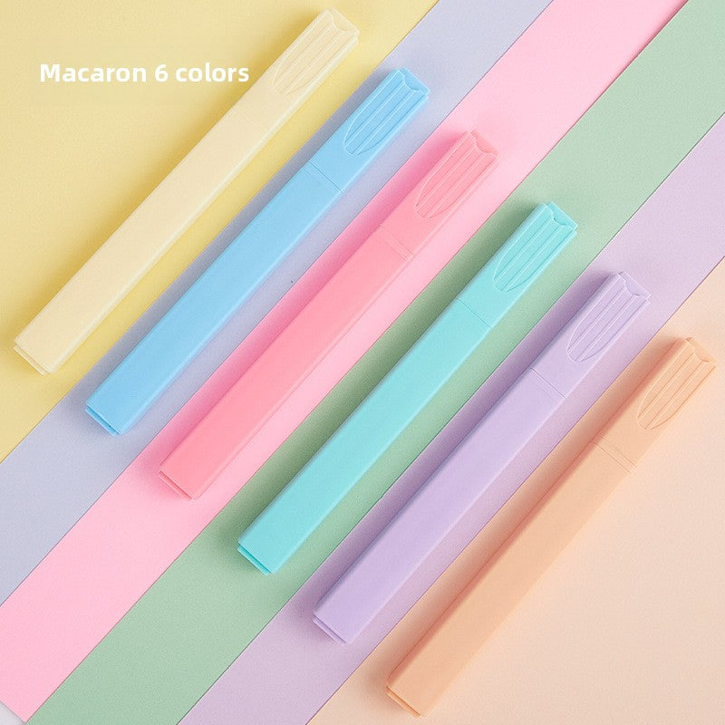 6-Color Square-Barrel Highlighter Pen Set for Students