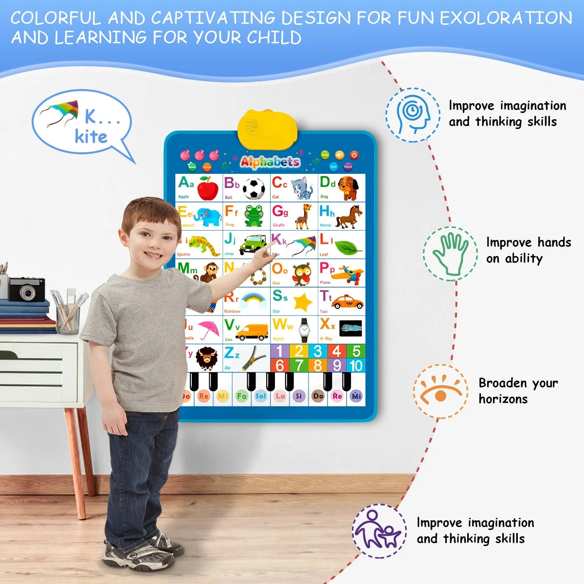 Electronic Alphabet Wall Chart, Toddler Learning Toys, Educational Toys ABC&123 Preschool Poster, Alphabet Baby Learning Toys, Toys for Ages 2-6, Blue