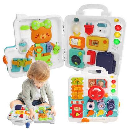 Baby Busy Board for Toddlers : 3-in-1 Montessori Sensory Activity Board for Fine Motor Skills