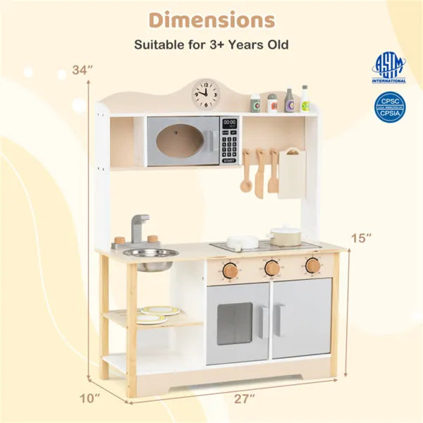 Gray Wooden Play Kitchen for Kids