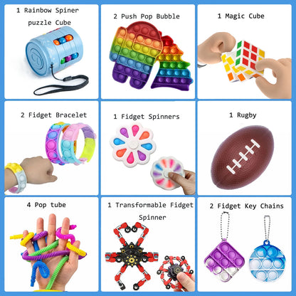 70 Piece Fidget Toys Pack Party Favors Gifts for Kids Adults, Fidget Cube,Magic Cube,Bike Chain,Fidget Bracelet,Squeeze Grape Ball,And More Anti-Stress Toys