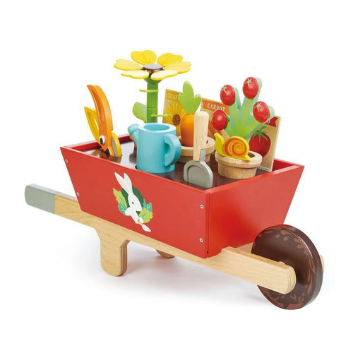 - Garden Wheelbarrow Set - Deluxe Garden Pretend Play Wooden Toy Set for Gardening - Educational, Creative and Imaginative Fun in Garden for Children 3+ TL8357