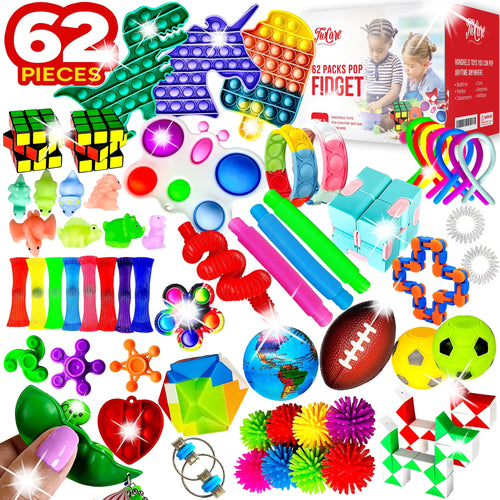 (62 Pcs) 2023 Upgraded Fidget Toys Party Favors Gifts for Kids Adults Autism Stress Relief Stocking Stuffers Sensory Pop It Autistic Pack Bulk Set Boys Girls Goodie Bag Treasure Box Classroom Prizes