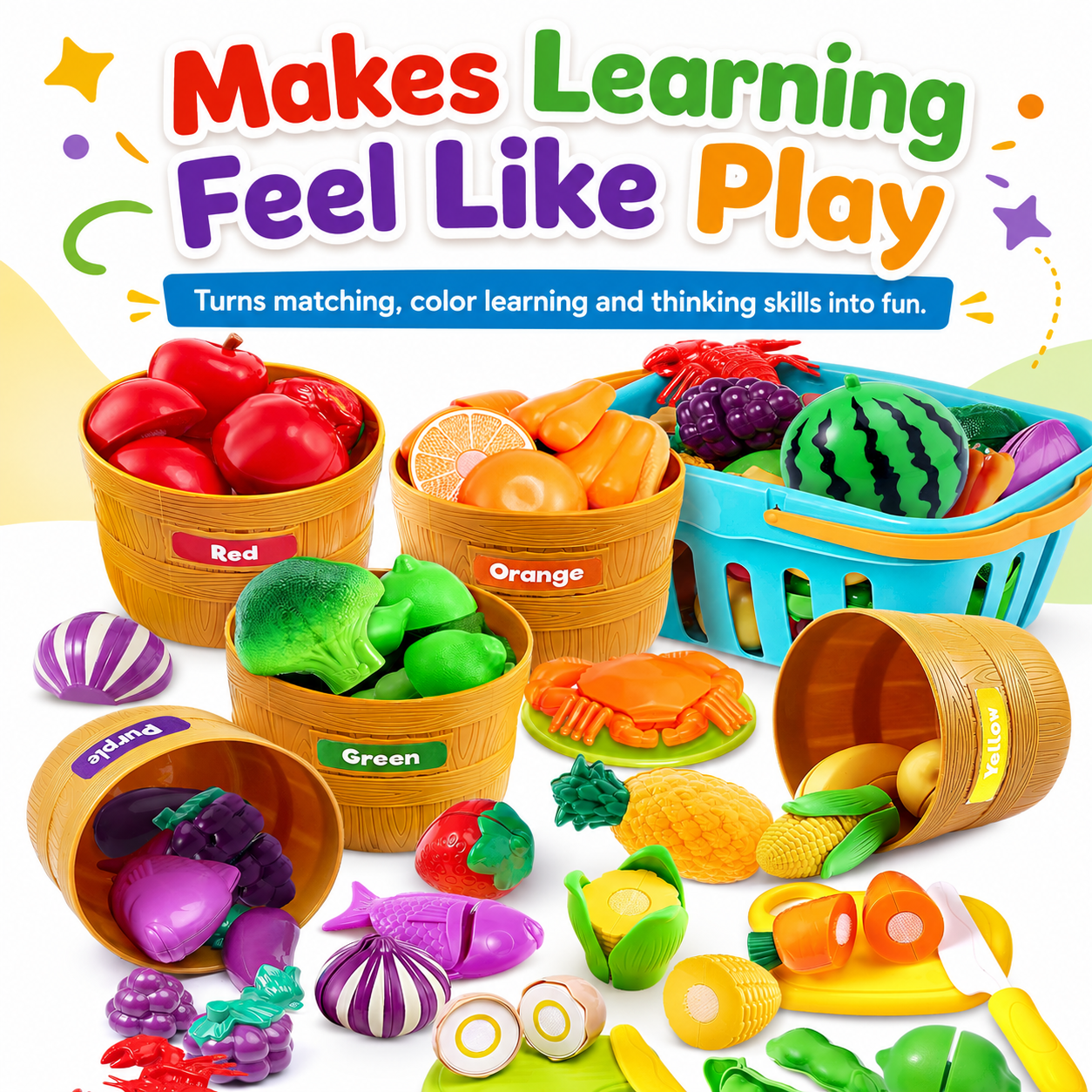 Montessori Food Sorting Toy for Toddlers – Screen-Free Color Matching & Pretend Kitchen Play