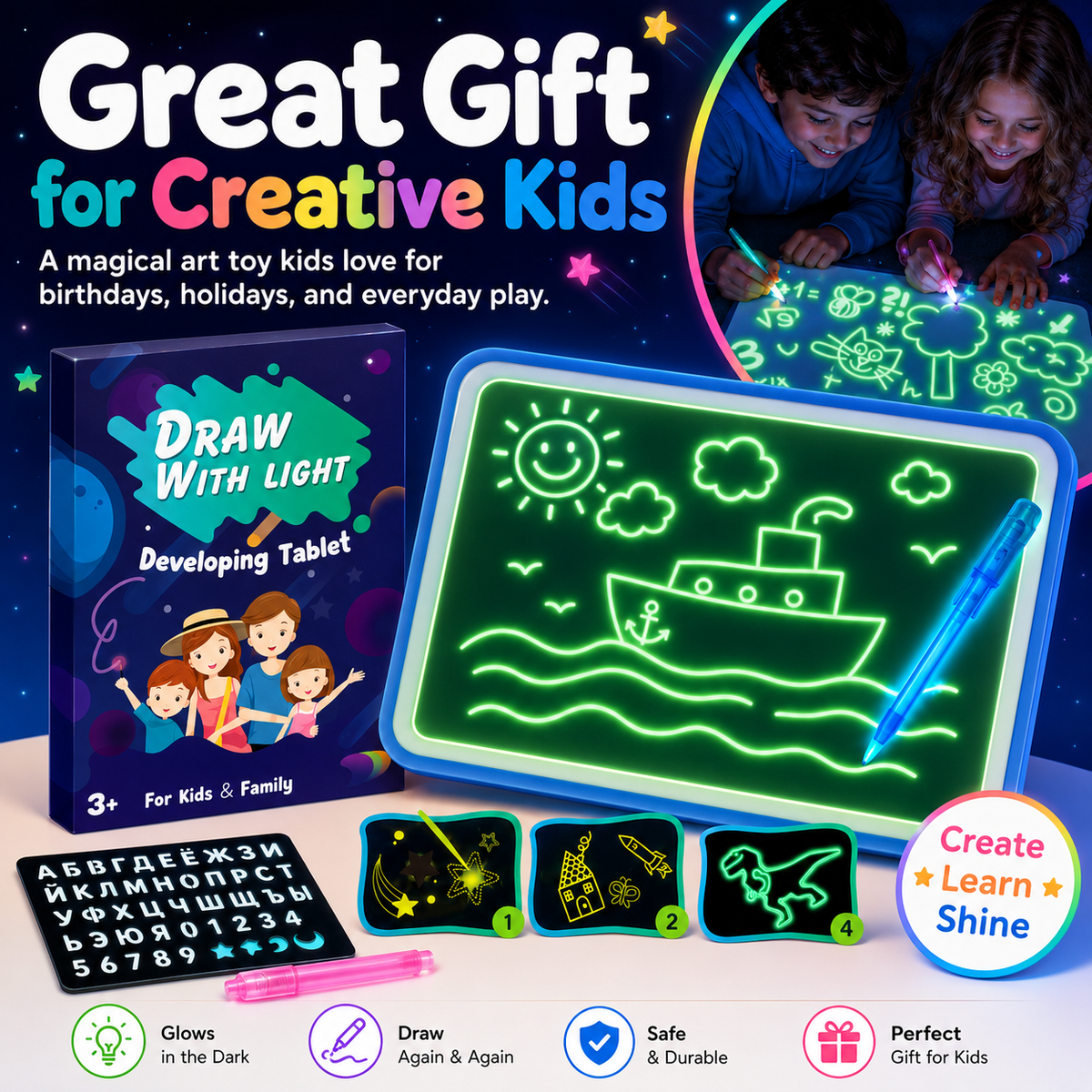 LED Drawing Board for Kids Ages 4–6