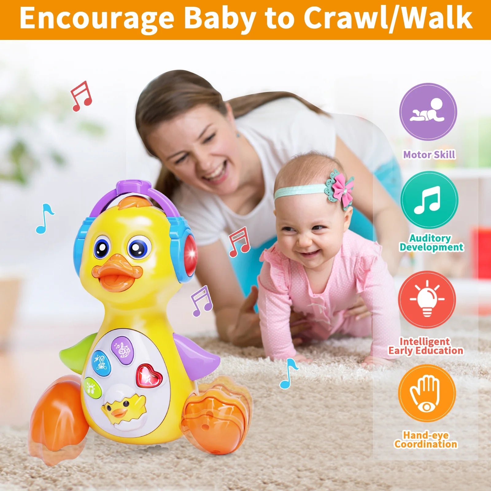 Crawling Duck Baby Toy, Dancing Tummy Time Infant Toys 0-3-6 6-12 12-18 Months with Music & Light, Educational Learning Toys for Toddlers, Birthday Gifts 1 Year Old Boy Girl