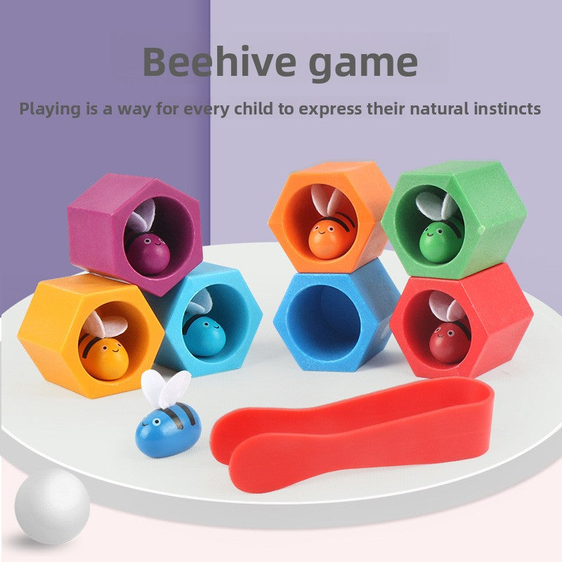 Montessori Wooden Bee Hive Toy – Color Sorting Game