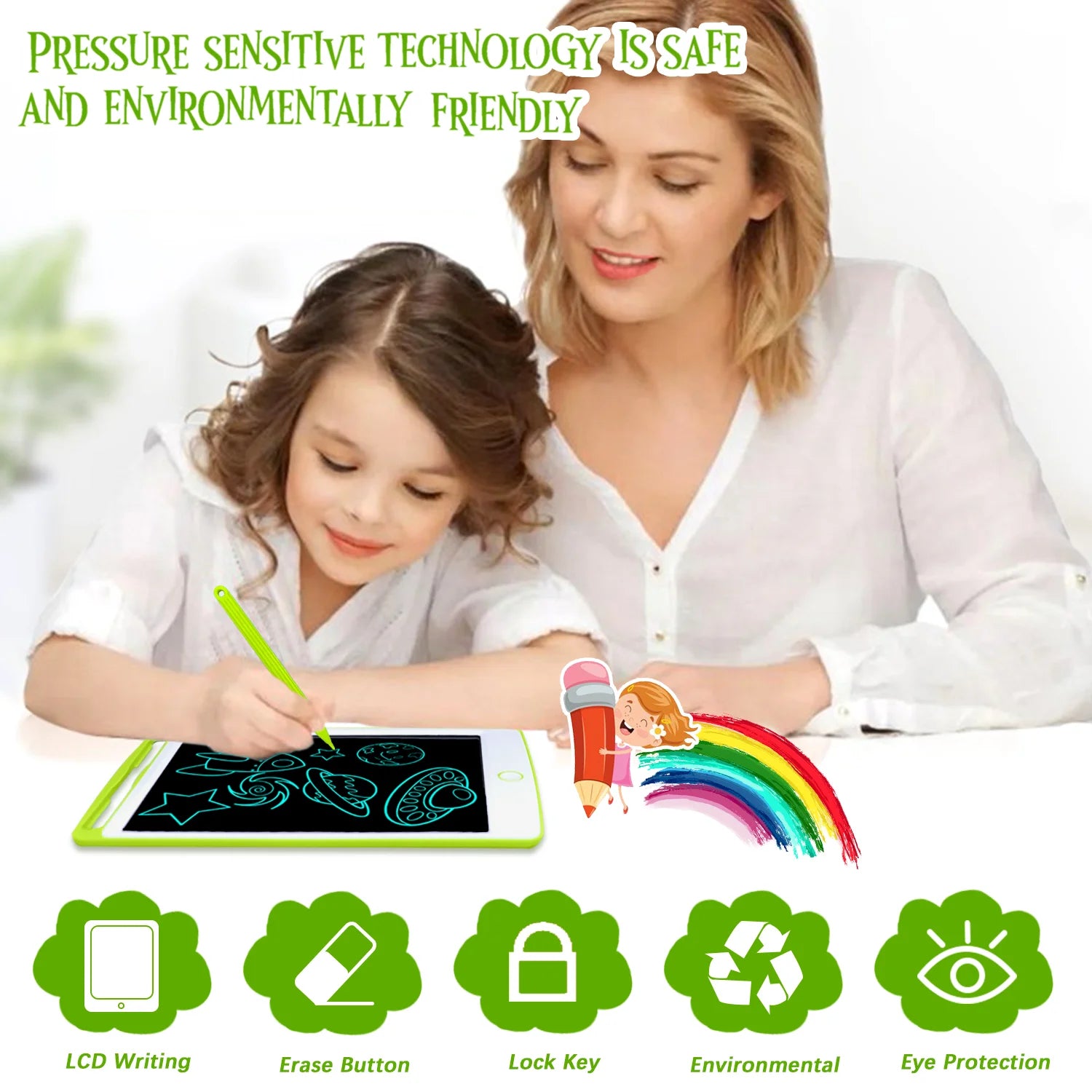 8.5 Inch Electronic Graphics Tablet, LCD Writing Tablet, 8.5" Mini Drawing Pad Doodle Board Educational and Learning Toys Gifts for Kids and Adults Green