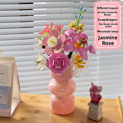 Flower Bouquet Building Blocks Kit 7pcs Pink Vase