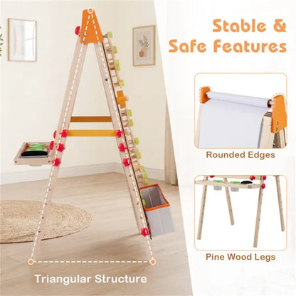 4-in-1 Kids Art Easel With Marble Run, Adjustable Height Double-Sided Drawing Easel With Paper Roll & Storage