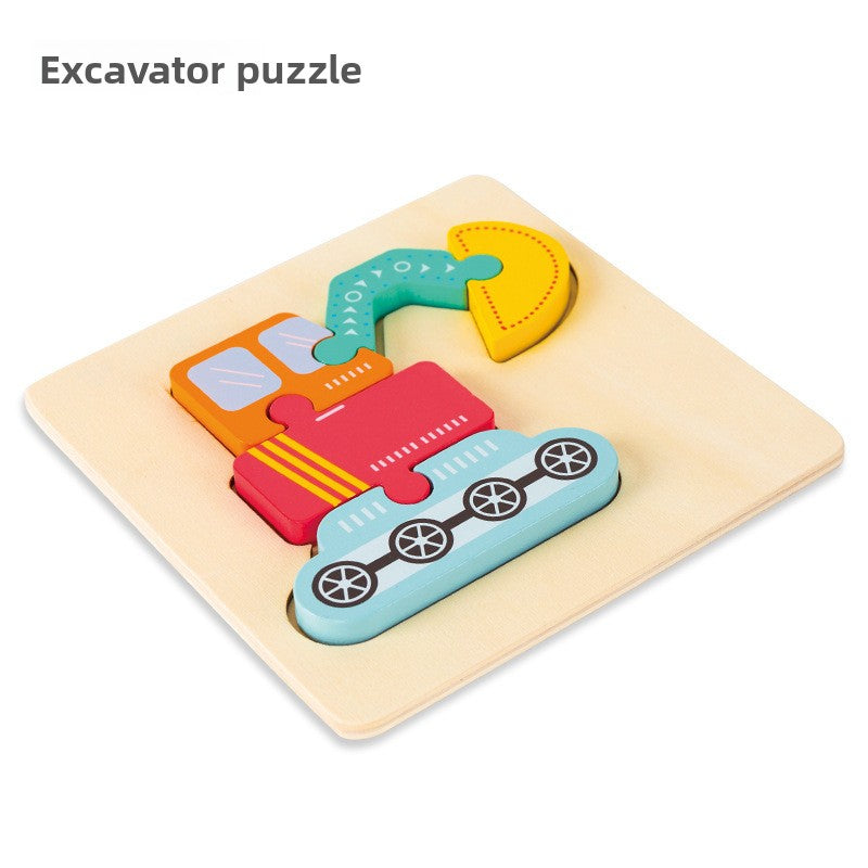 Wooden 3D Cartoon Puzzle Toy for Kids Excavator