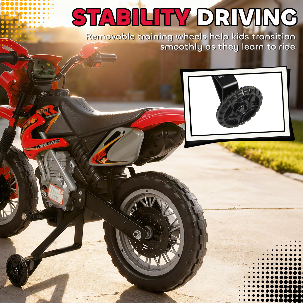 6V Kids Motorcycle Ride-On Toy – Red Dirt-Bike Style