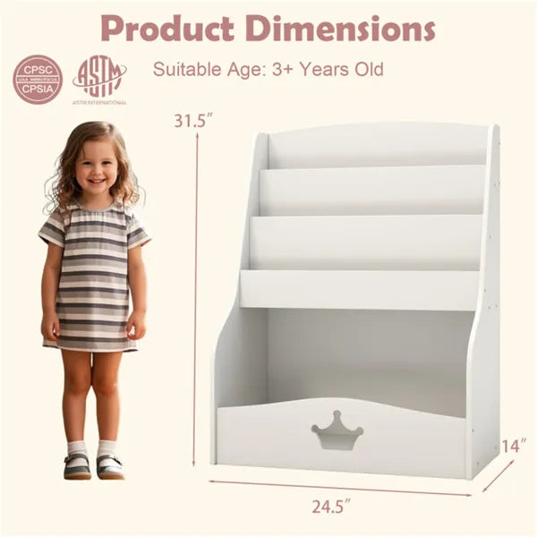 Kids 3-Tier Bookshelf & Toy Storage White - Open Compartment Hidden Back Space White