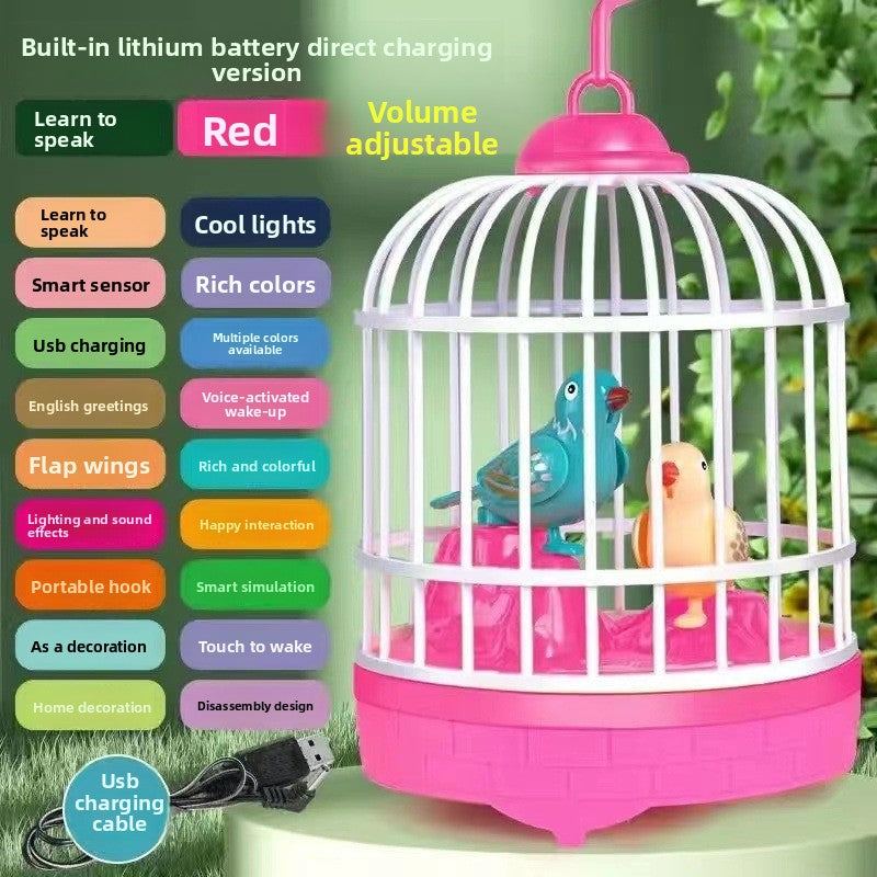 Kids Singing Bird Cage Learning Toy Red Talking BirdcageUSB direct charging