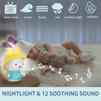 Baby Bunny Audio Player - Bluetooth - Toy W/ Chewable Teether Ears, Screen Free with Colorful Lights - Educational Sounds, Stories, Music, White Noise for 0-6 Years Kids - Baby Gift for Learning