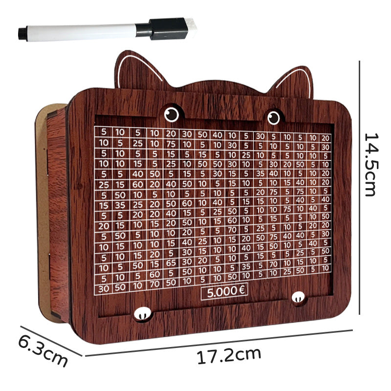 Wooden Savings Box with Money Counter Cat Printed 5k EUR