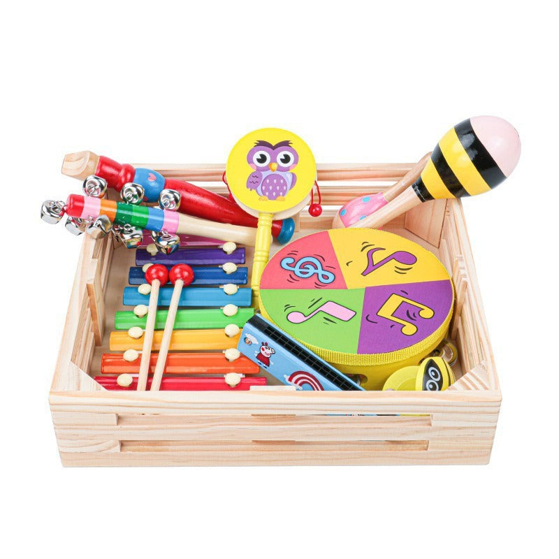 Wooden Rattle & Hand Bell Set for Babies and Toddlers