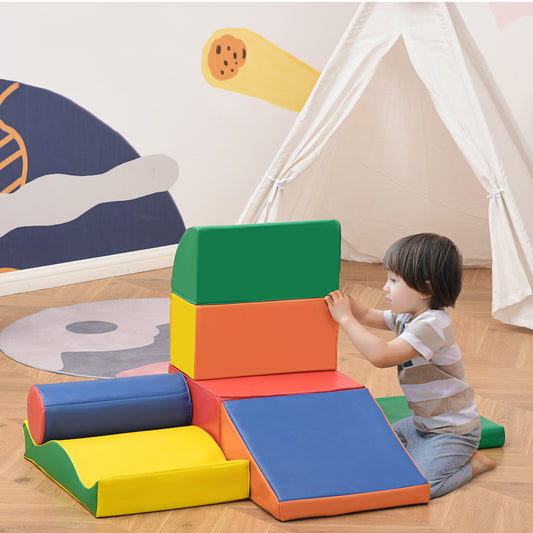 7 Piece PU Leather Soft Play Climbing for Toddlers, Baby Colorful Soft Play Gym Toys Indoor, Modular Crawling & Climbing Play Set for 1-3 Years Multi-color