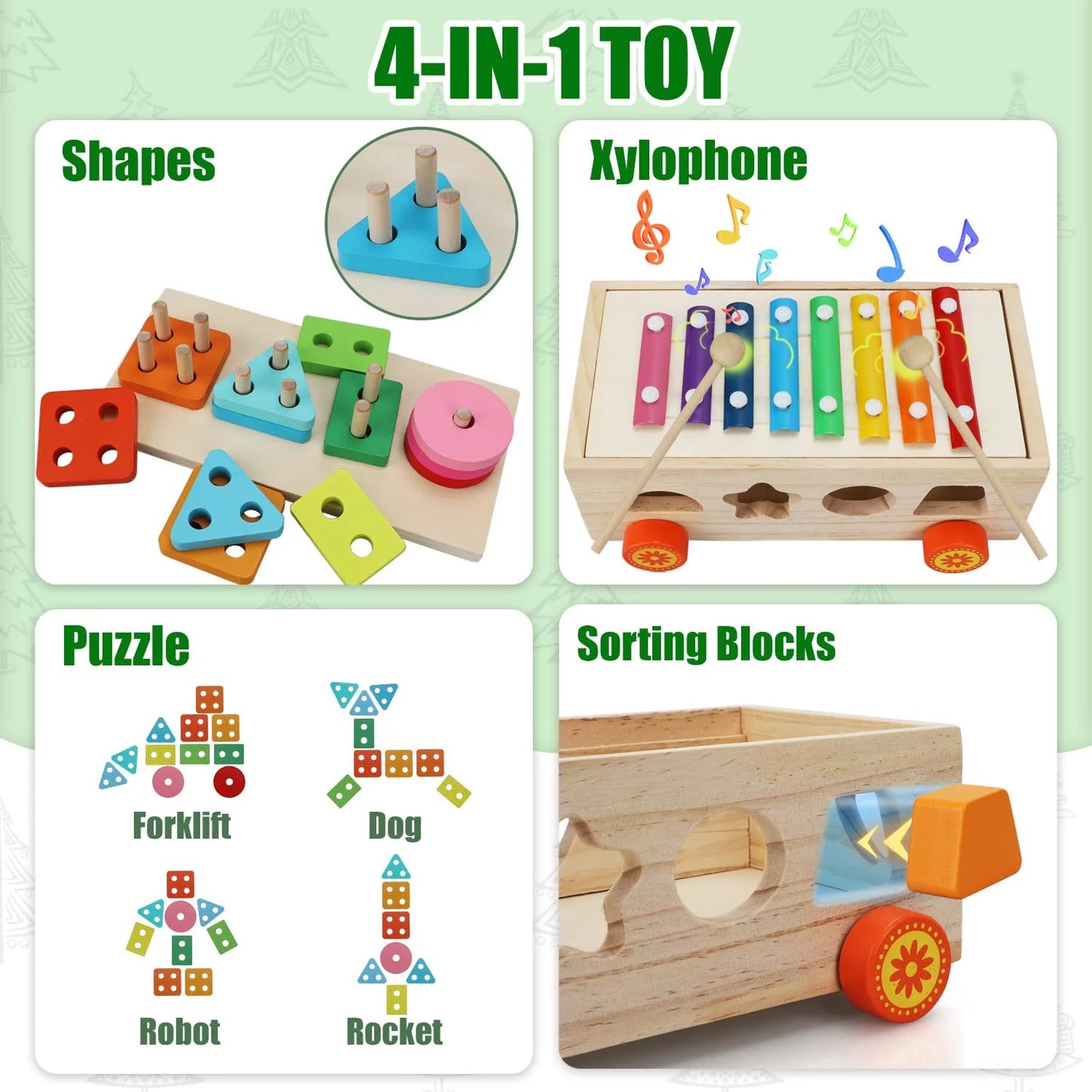 Shape Sorter Xylophone for Toddlers 1-3 Montessori Toys for 1 Year Old Wooden Stacking Toys Toddler Baby Xylophone Set, Baby Shape Sorter Toy Sorting Toys, Learning Block Sensory Wood Gifts