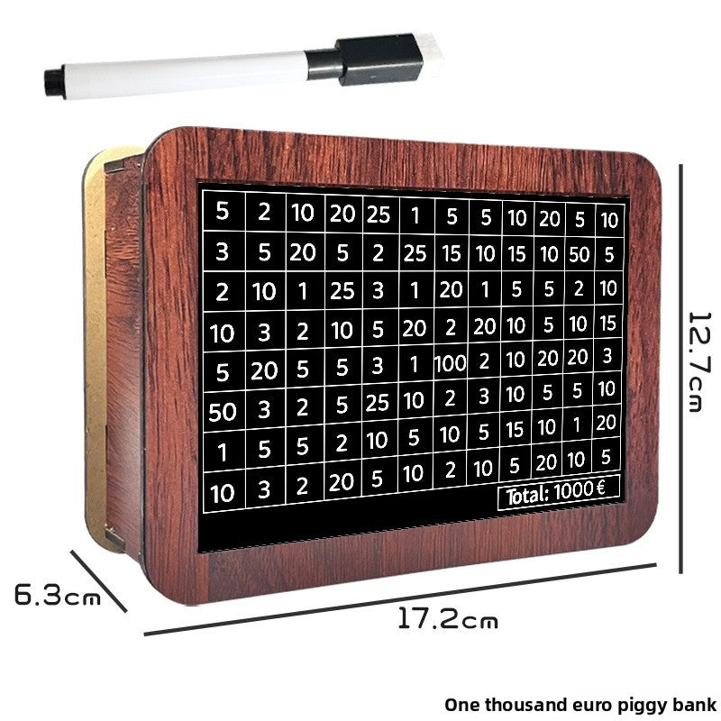 Wooden Savings Box with Money Counter Black Sticker 1k EUR